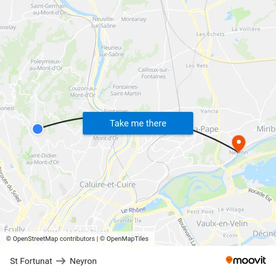 St Fortunat to Neyron map