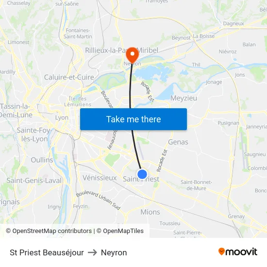 St Priest Beauséjour to Neyron map