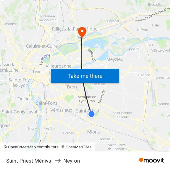Saint-Priest Ménival to Neyron map