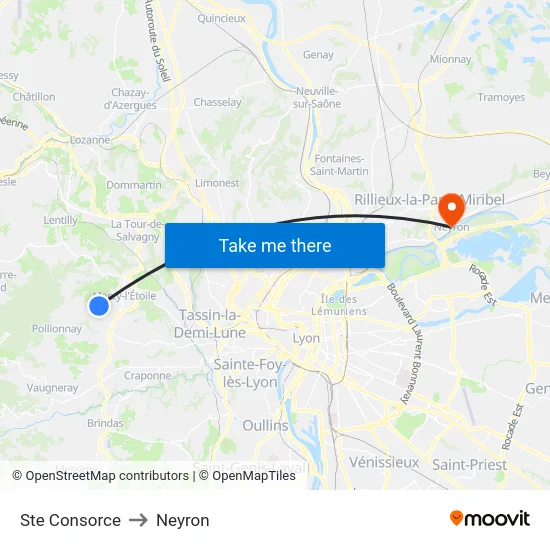 Ste Consorce to Neyron map