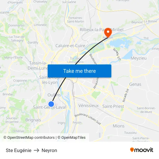 Ste Eugénie to Neyron map