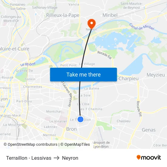 Terraillon - Lessivas to Neyron map