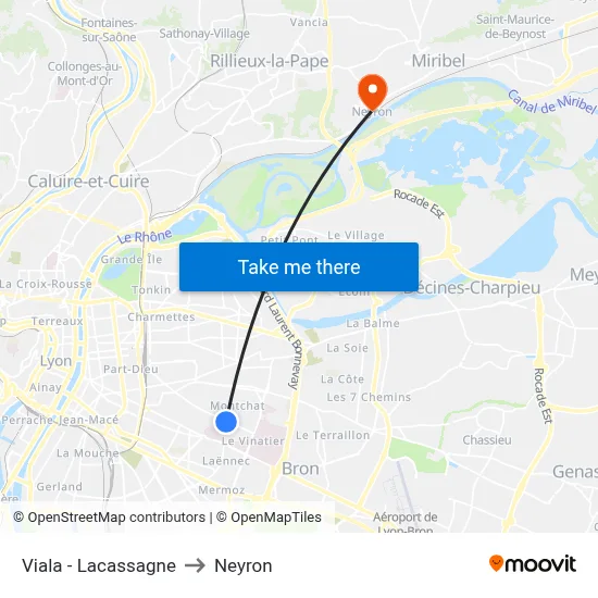 Viala - Lacassagne to Neyron map