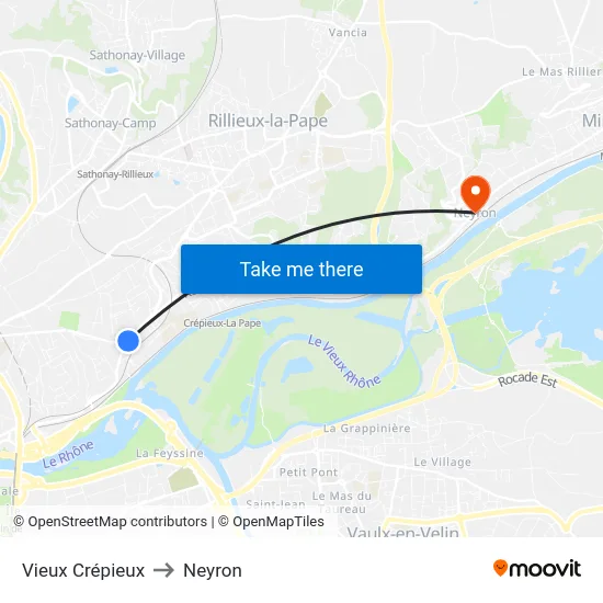 Vieux Crépieux to Neyron map