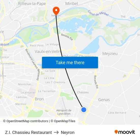 Z.I. Chassieu Restaurant to Neyron map