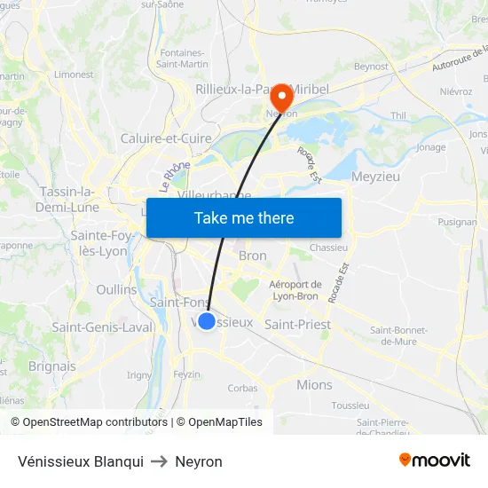 Vénissieux Blanqui to Neyron map