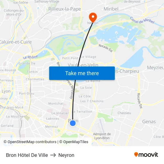 Bron Hôtel De Ville to Neyron map