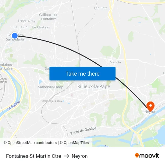 Fontaines-St Martin Ctre to Neyron map