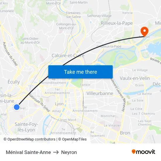 Ménival Sainte-Anne to Neyron map