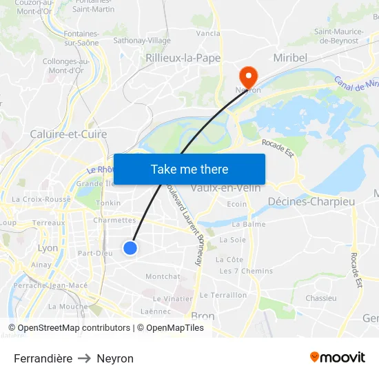 Ferrandière to Neyron map