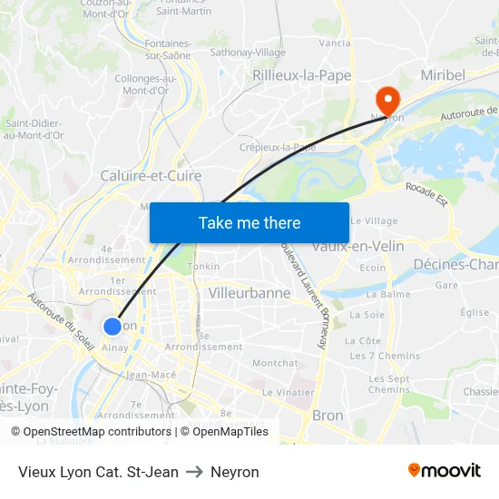 Vieux Lyon Cat. St-Jean to Neyron map