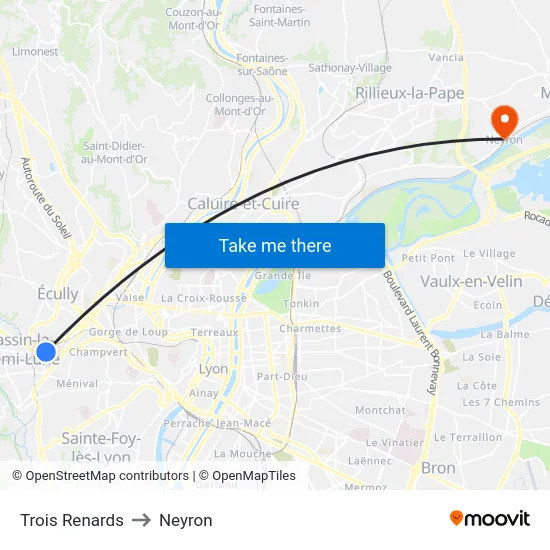 Trois Renards to Neyron map