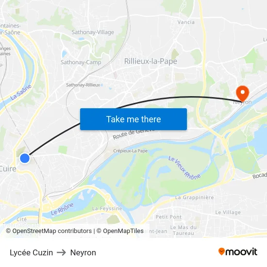Lycée Cuzin to Neyron map