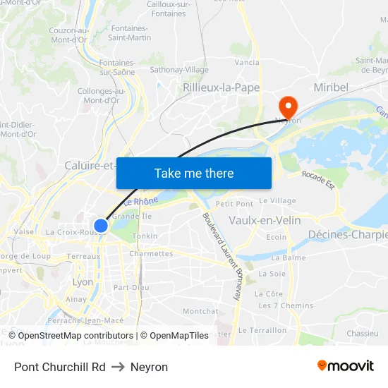 Pont Churchill Rd to Neyron map