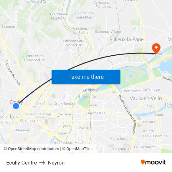 Ecully Centre to Neyron map