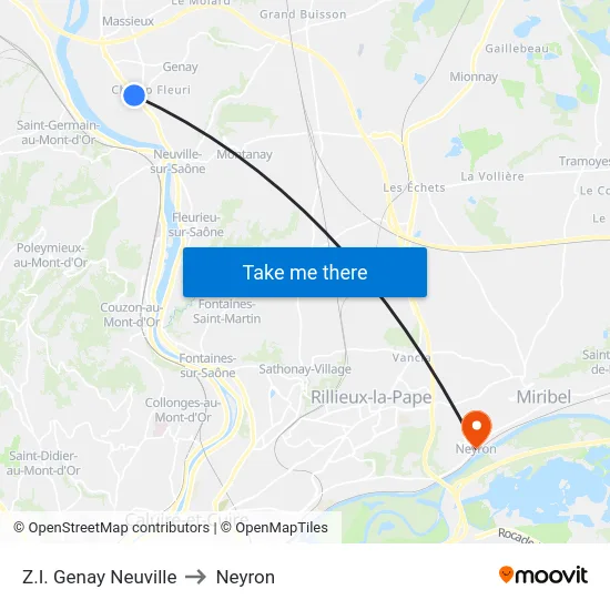 Z.I. Genay Neuville to Neyron map