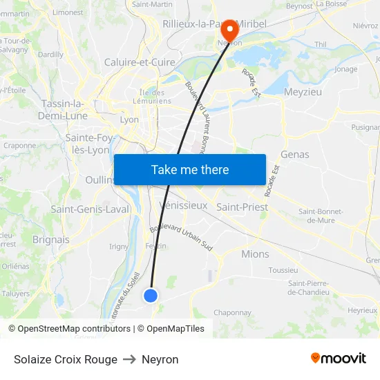 Solaize Croix Rouge to Neyron map