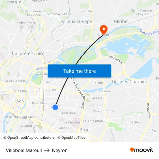 Villebois Mareuil to Neyron map