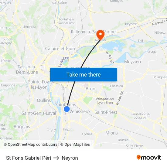 St Fons Gabriel Péri to Neyron map