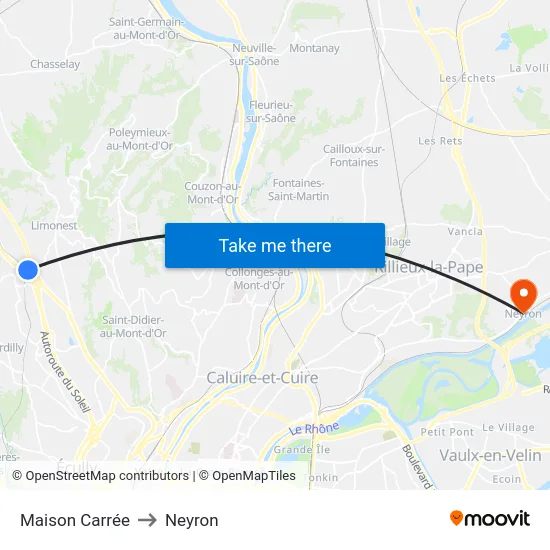 Maison Carrée to Neyron map
