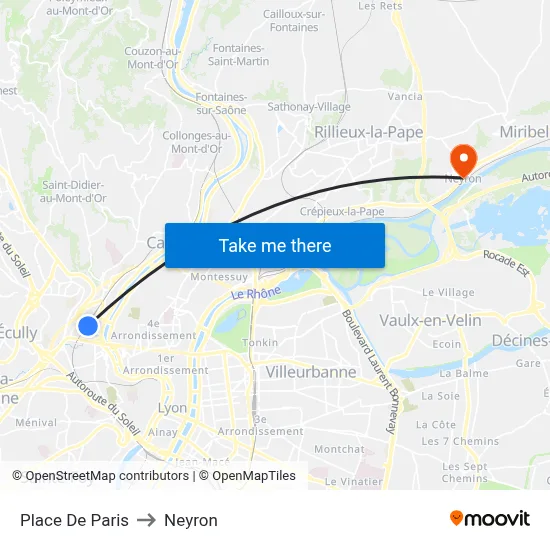 Place De Paris to Neyron map