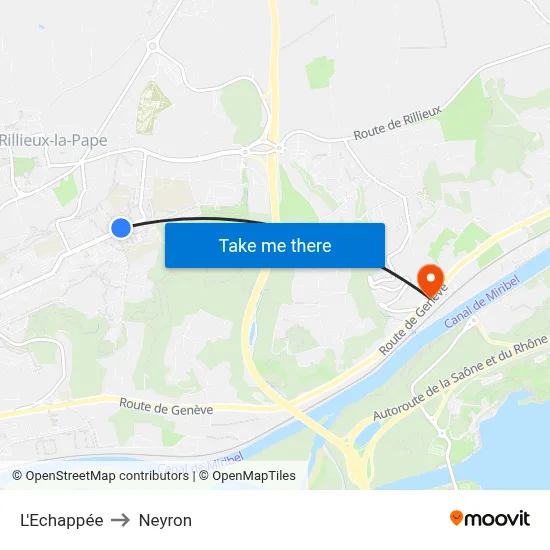 L'Echappée to Neyron map
