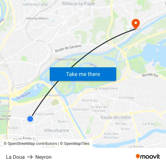 La Doua to Neyron map