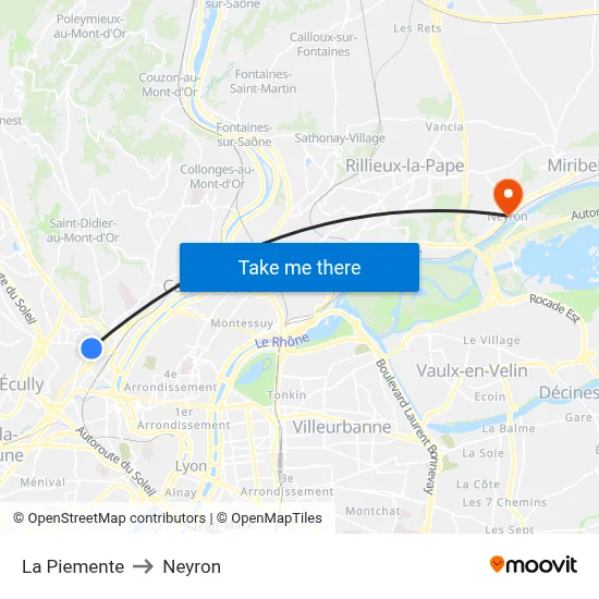 La Piemente to Neyron map