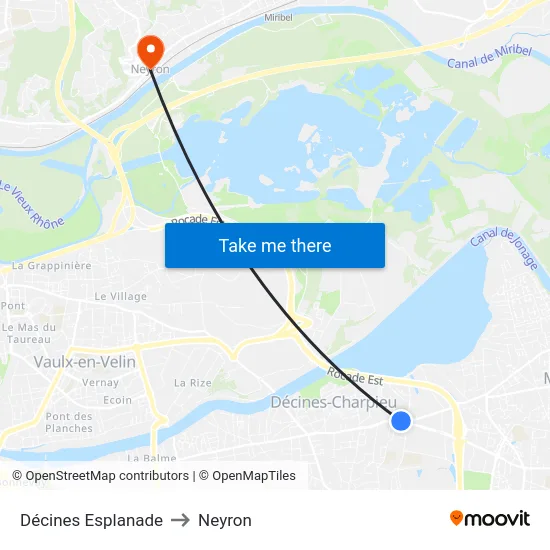 Décines Esplanade to Neyron map