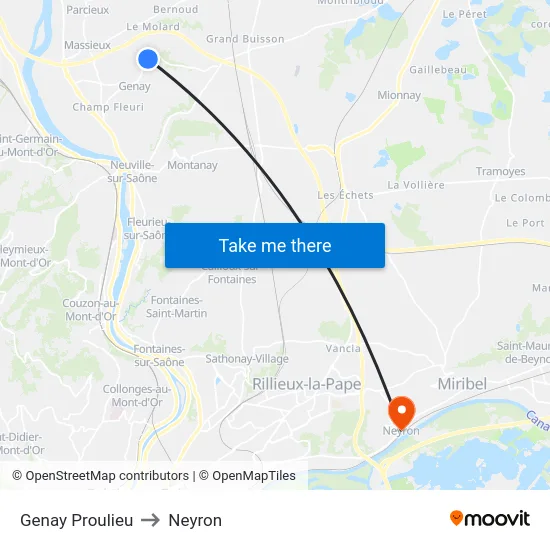 Genay Proulieu to Neyron map