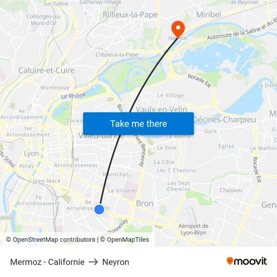 Mermoz - Californie to Neyron map