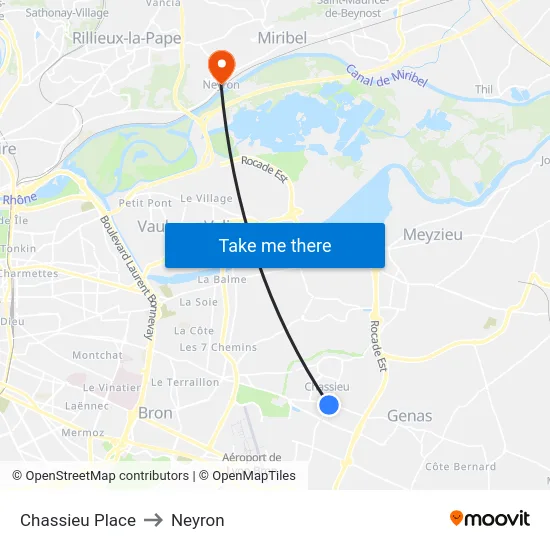 Chassieu Place to Neyron map
