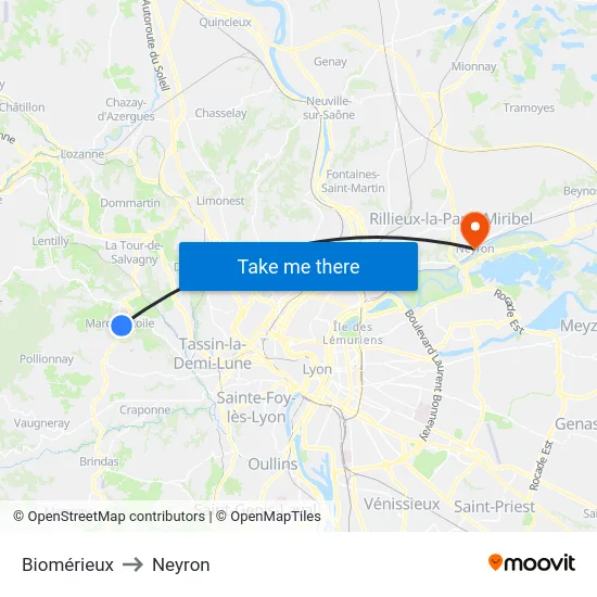 Biomérieux to Neyron map
