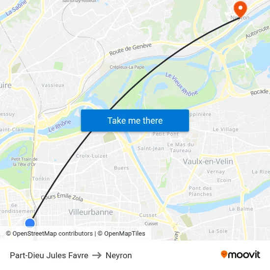 Part-Dieu Jules Favre to Neyron map