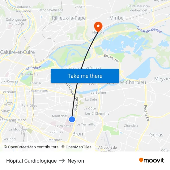 Hôpital Cardiologique to Neyron map