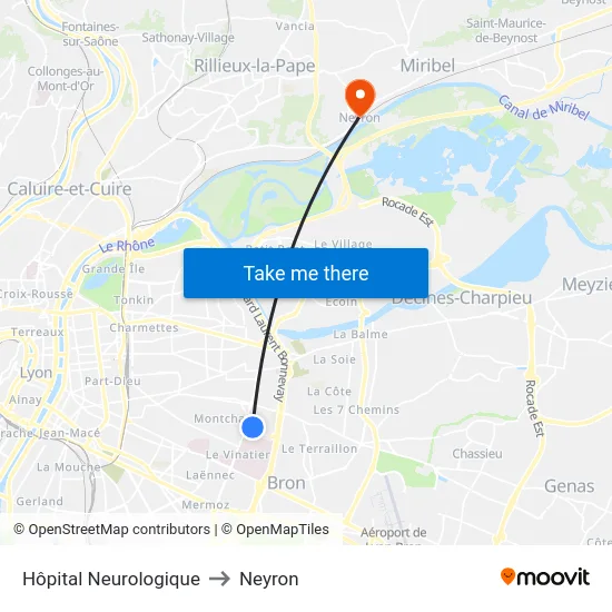 Hôpital Neurologique to Neyron map