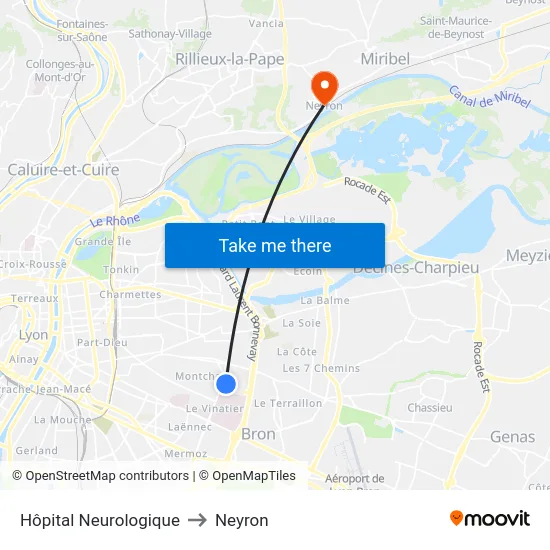 Hôpital Neurologique to Neyron map