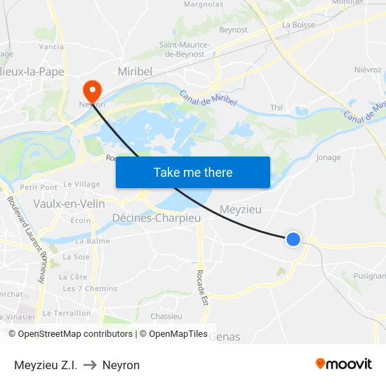 Meyzieu Z.I. to Neyron map