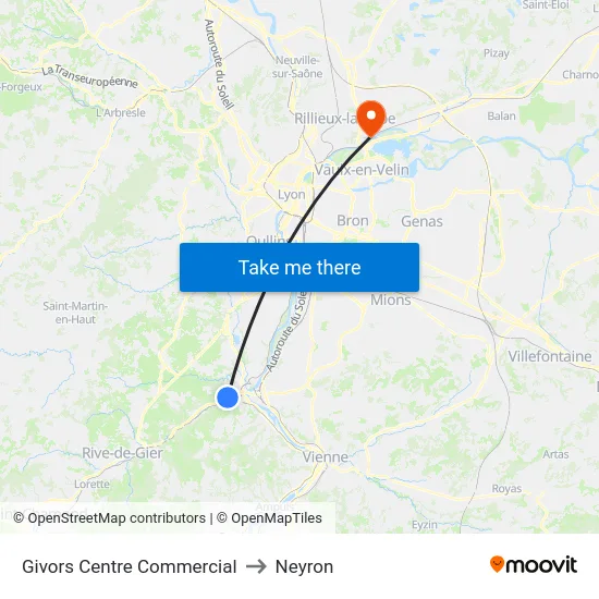 Givors Centre Commercial to Neyron map