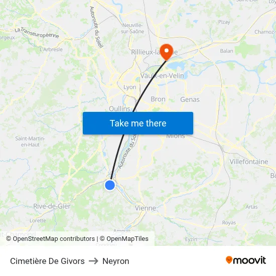 Cimetière De Givors to Neyron map