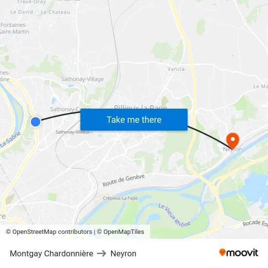 Montgay Chardonnière to Neyron map