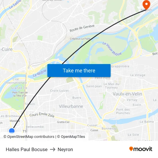 Halles Paul Bocuse to Neyron map