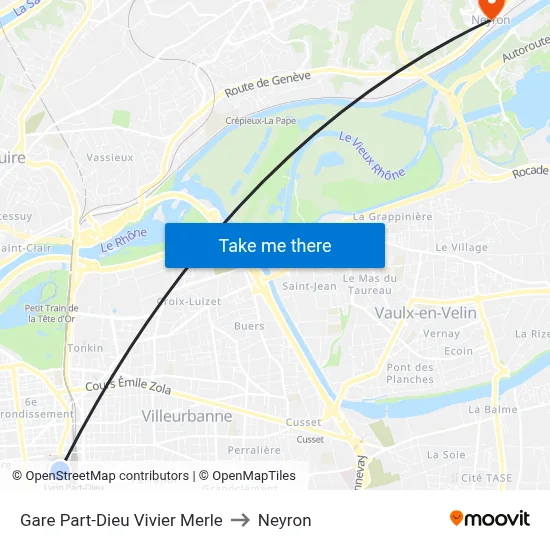 Gare Part-Dieu Vivier Merle to Neyron map
