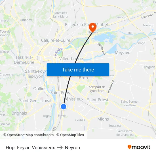Hôp. Feyzin Vénissieux to Neyron map