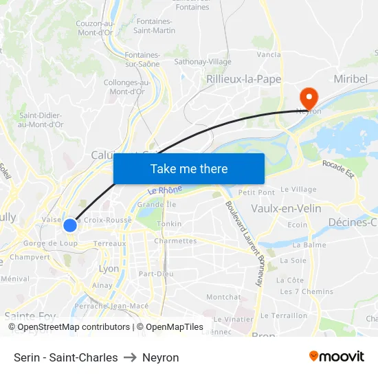 Serin - Saint-Charles to Neyron map