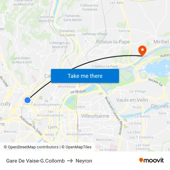 Gare De Vaise-G.Collomb to Neyron map