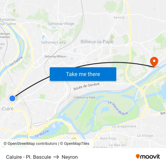 Caluire - Pl. Bascule to Neyron map
