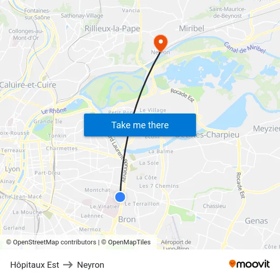 Hôpitaux Est to Neyron map