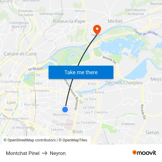 Montchat Pinel to Neyron map