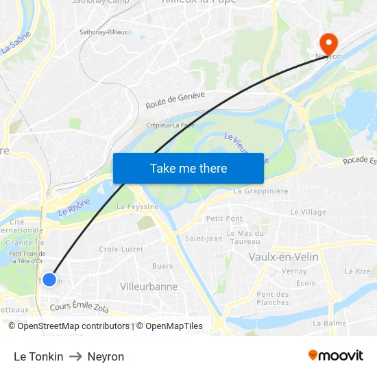 Le Tonkin to Neyron map